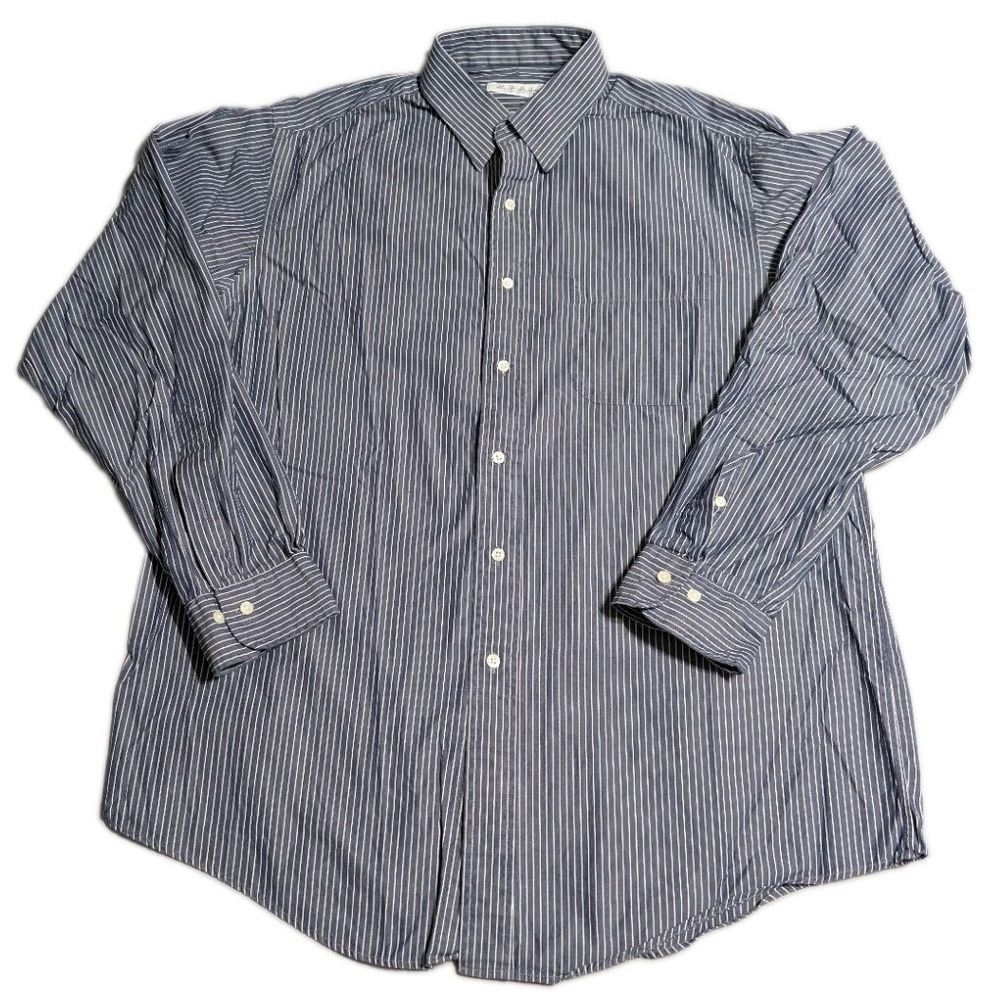 Brooks Brothers Shirt Mens 16.5 34-35 Blue Stripe Made USA Cotton Button Up